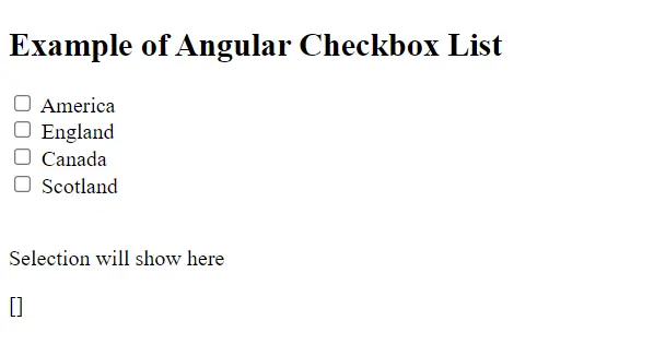 Liste de cases à cocher simples Angular