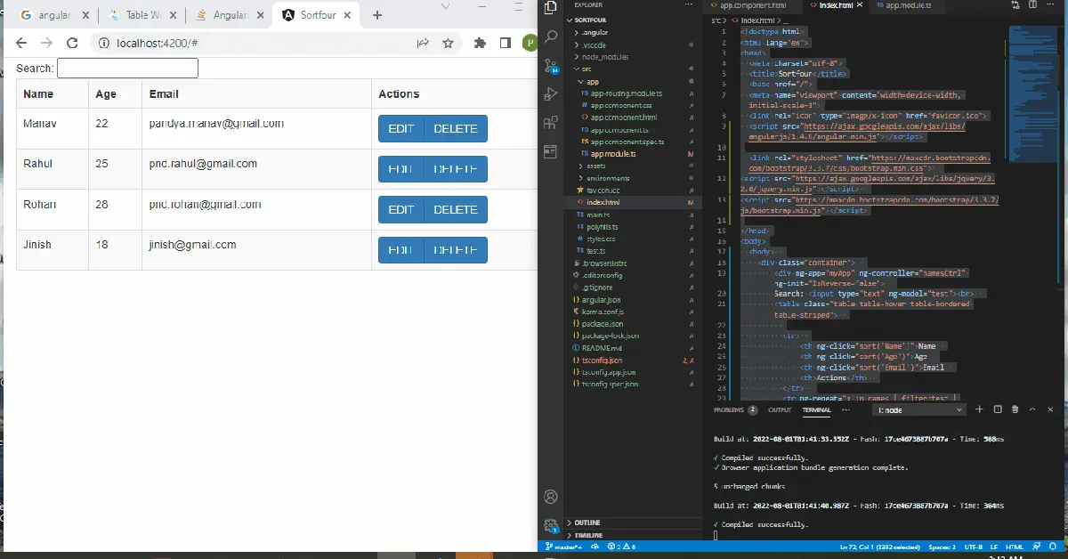 Tabelle mit dem ng-Modell sortieren