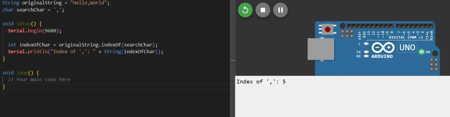 arduino split string - indexof function