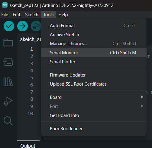 serial monitor in tools tab