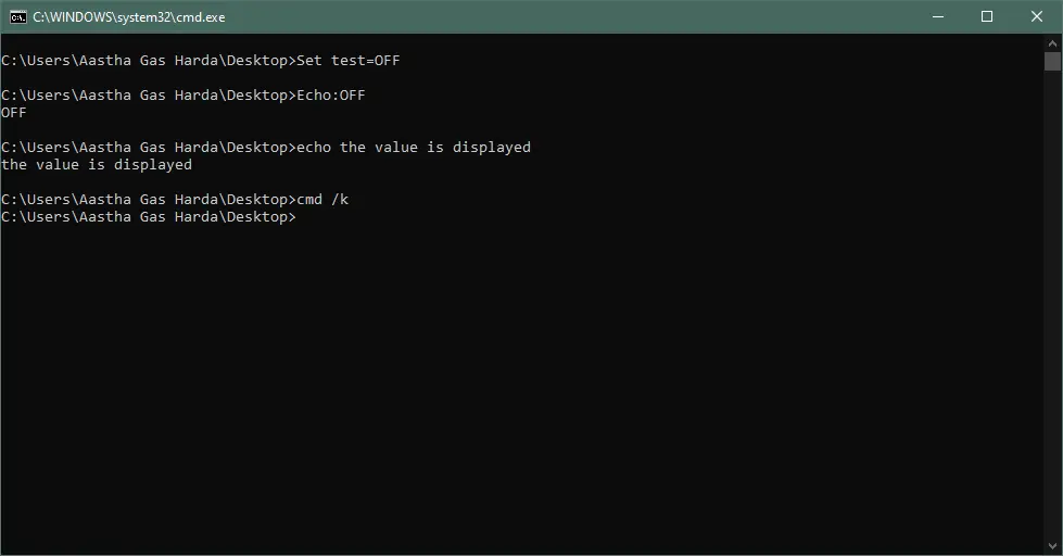 echo a set variable method 2 - output