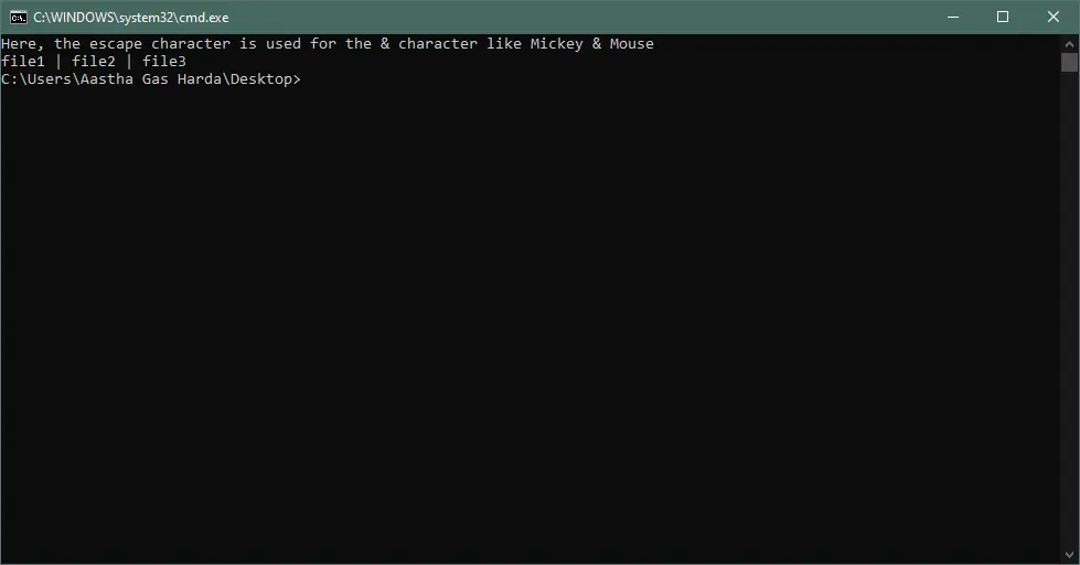 escape command characters using echo command - output