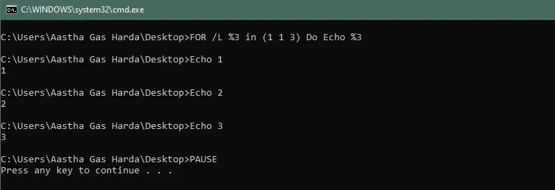 Output - Use of %% in for Loop