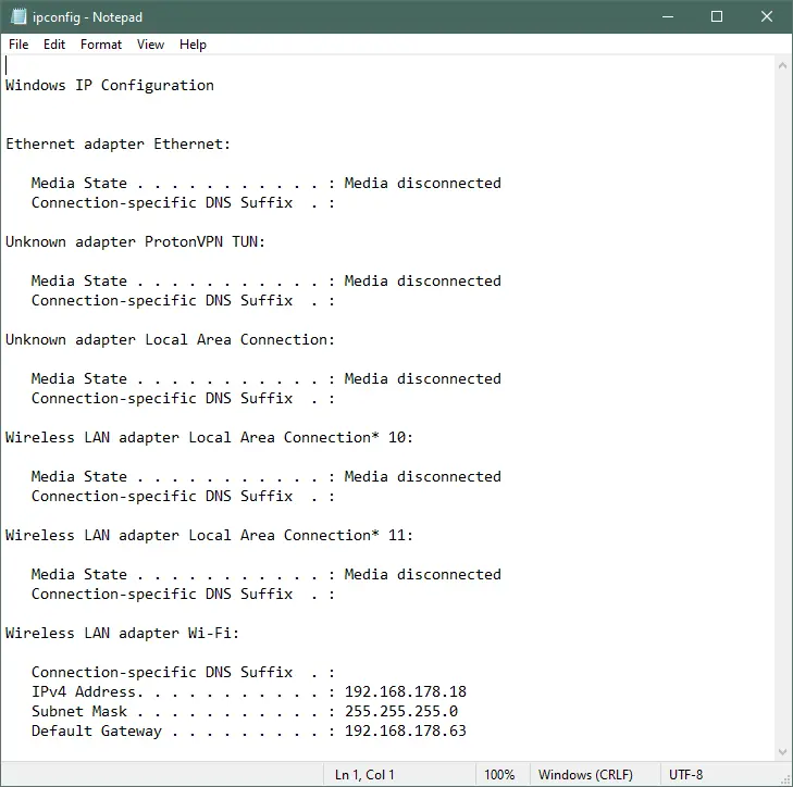 output call sub ipconfig