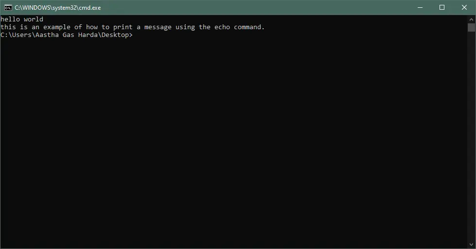 print a message using echo command - output