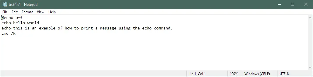 print a message using echo command
