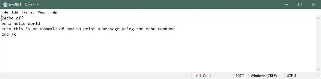 imprimer un message en utilisant la commande echo