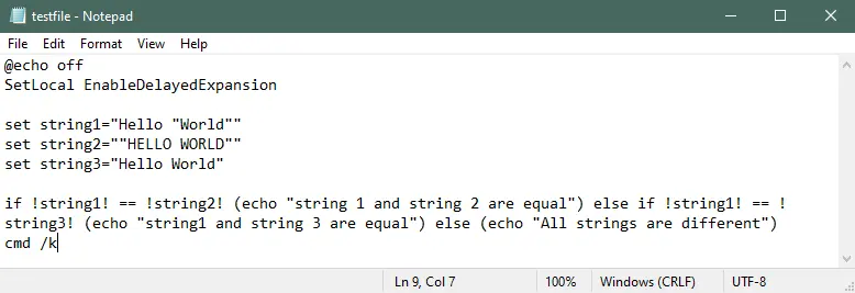 testfile if else cadena con comillas dobles