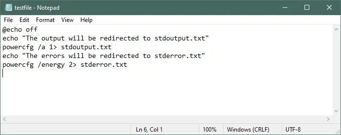 testfile redirect to separate files