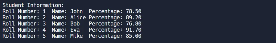 Array of Structs in C - Output 1