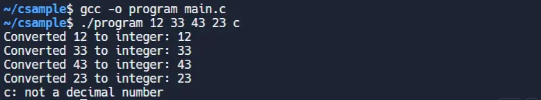 Verify strtol Results for char* to int Conversion