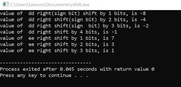 Right Shift - Output