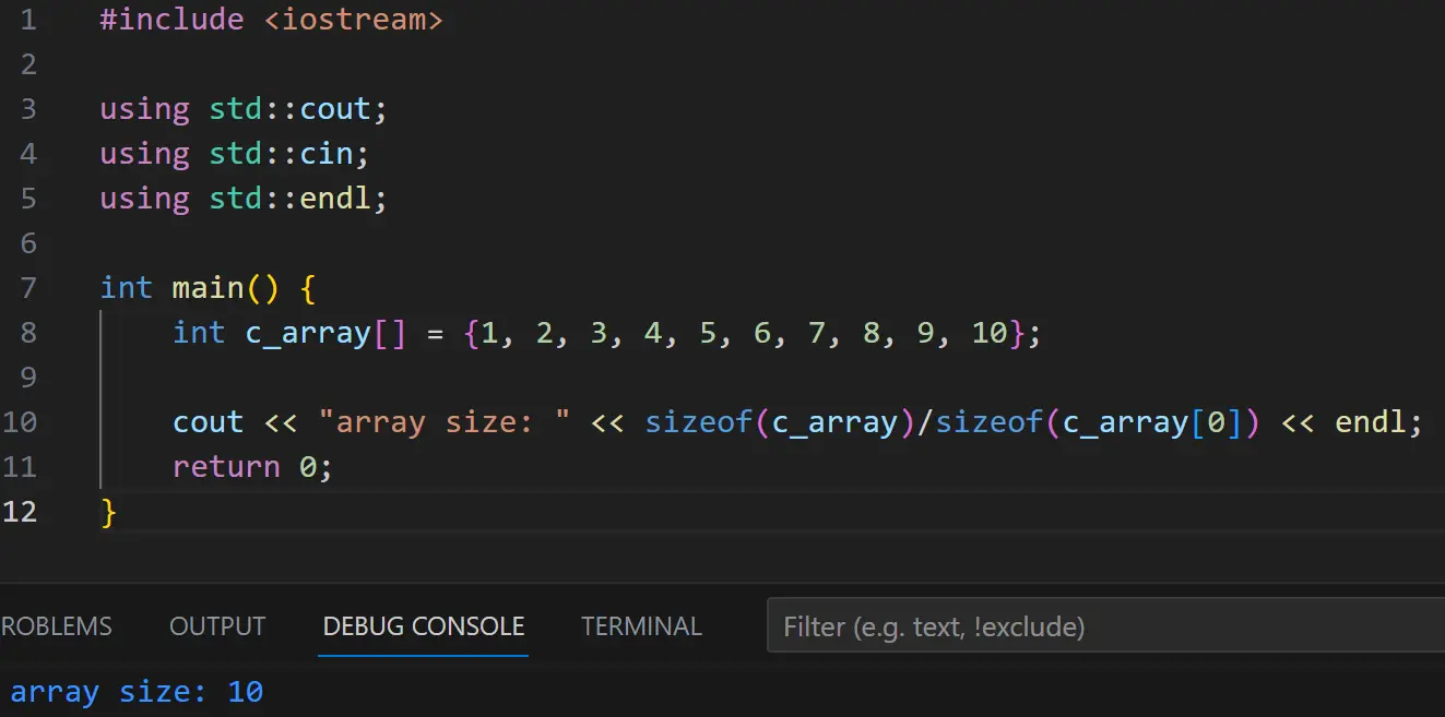 How to find length of an array in Cpp using sizeof function