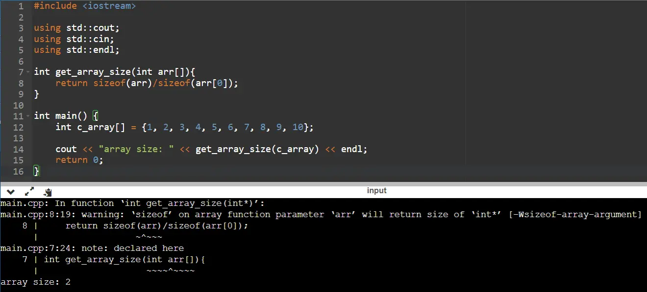 How to find length of an array in Cpp using sizeof function2