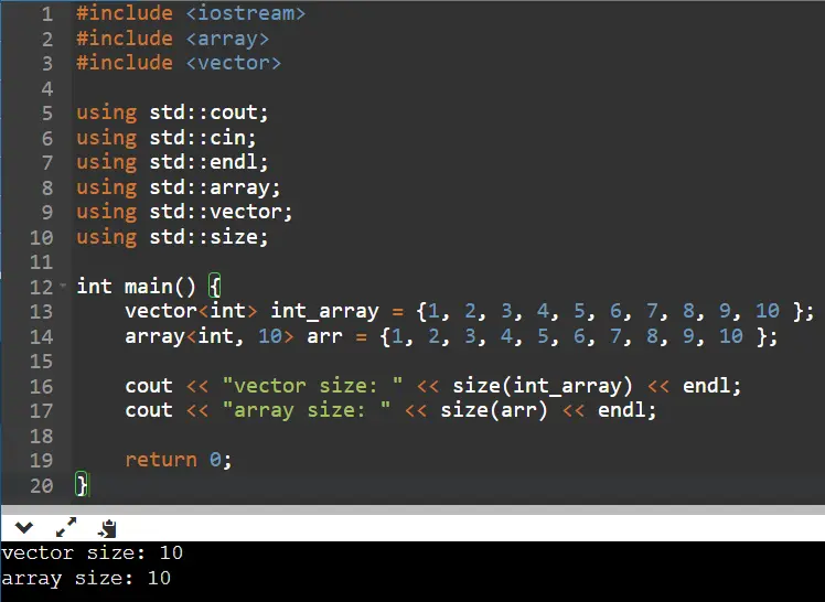 How to find length of an array in Cpp using std size function