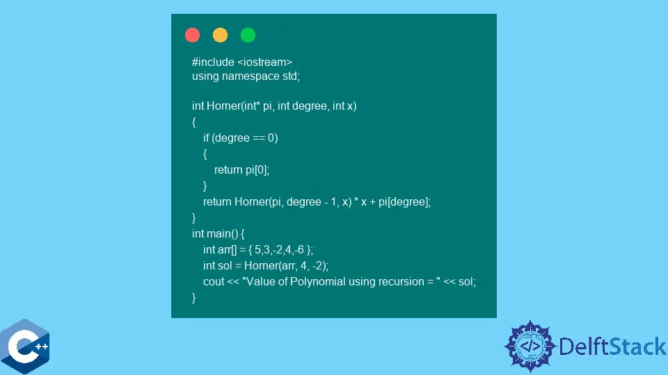 C++에서 Horner의 규칙을 사용하여 다항식 값 찾기