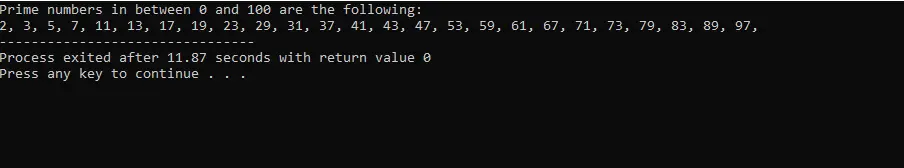 C++ Prime Numbers Output 1