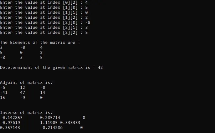 Output for Non-Singular Matrix