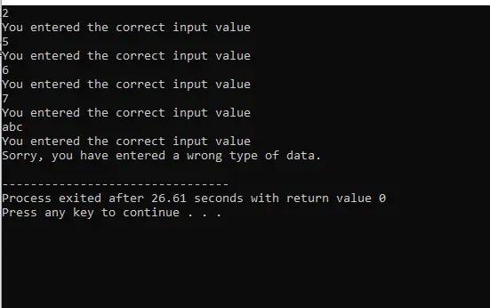 while cin を使用して、ユーザーが無効なデータを入力するまで複数の入力を取得します 2