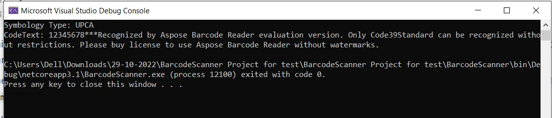 Output for Barcode Reader