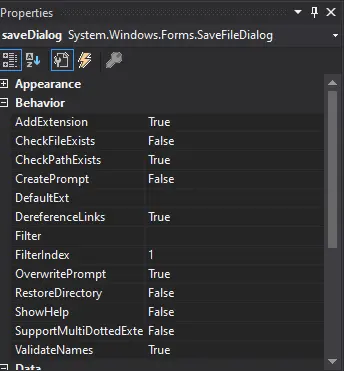 Save File Dialog Properties