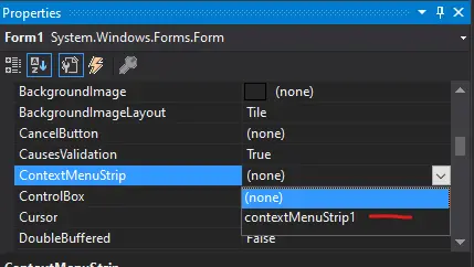 Set ContextMenuStrip Properties