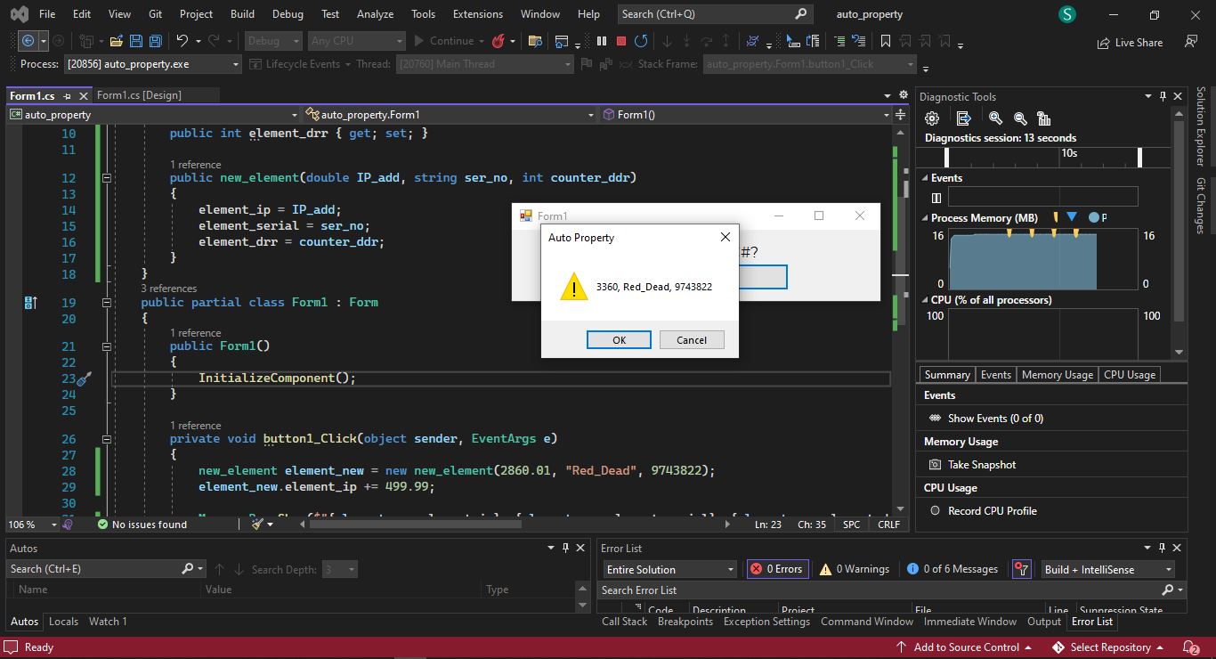 C# Auto Property - Class Object