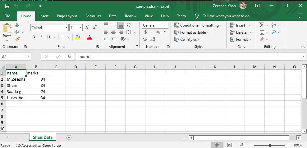 C# Export Data to Excel - Output