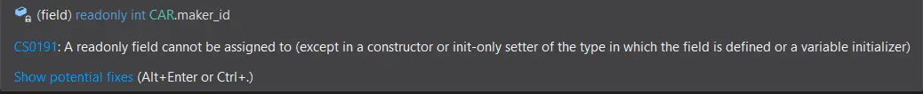 C# Read-Only Property on Variable - Error