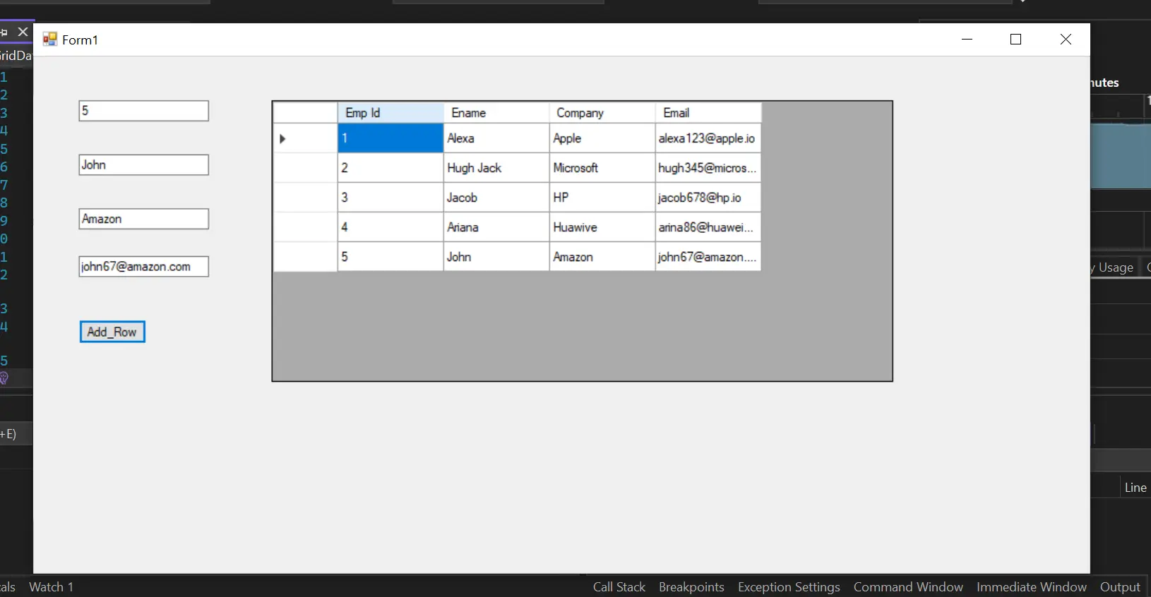 Agregar una fila en DataGridView usando C#