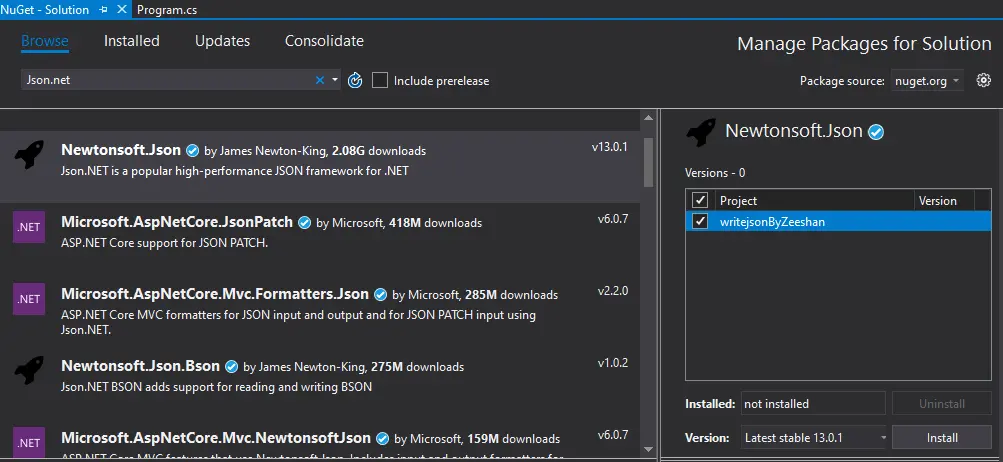 Install Json.NET