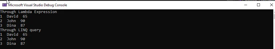 Output of LINQ vs Lambda Expression