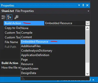 read embedded resource text file - build action