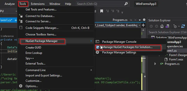 Step 1 for Installing GenericParser Library - NuGet Packages