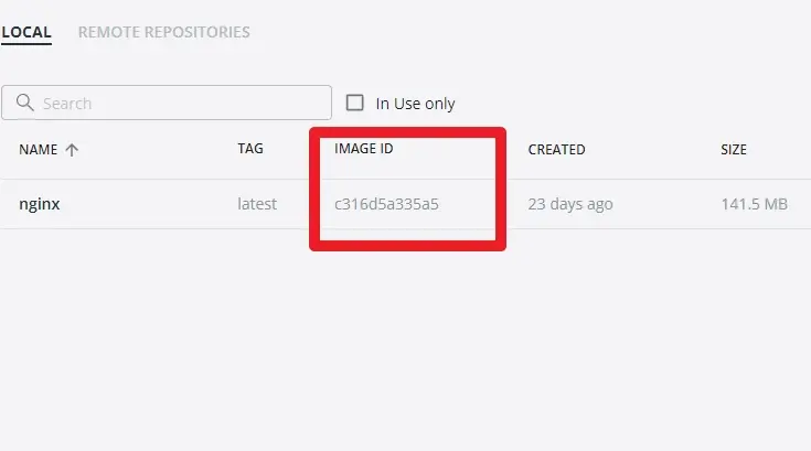 Acceso a ID de imagen mediante Docker Desktop