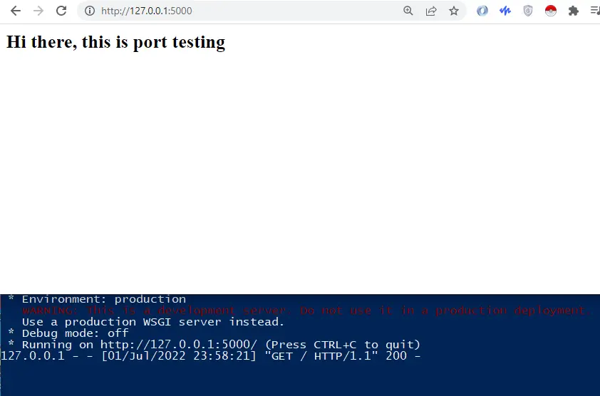 Ejecutar la configuración predeterminada de Flask