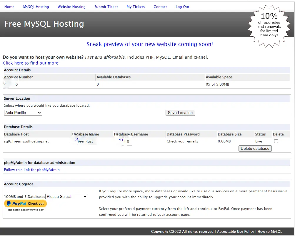 무료 MySQL 호스팅