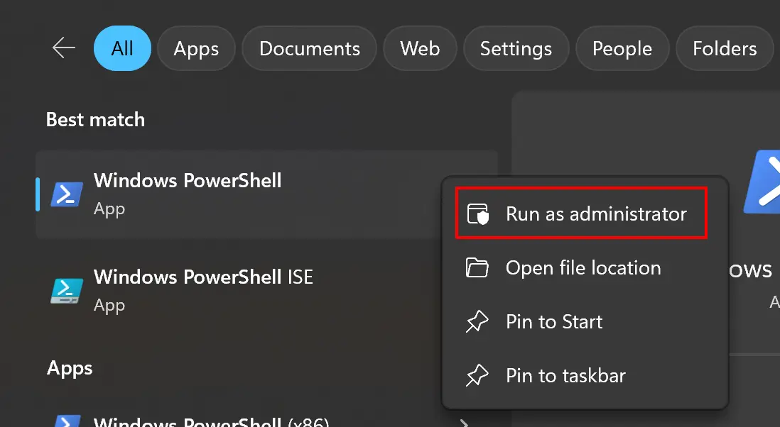 Start Windows PowerShell as Administrator