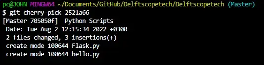 Use git cherry-pick command to copy changes from the Python Script commit to the master branch