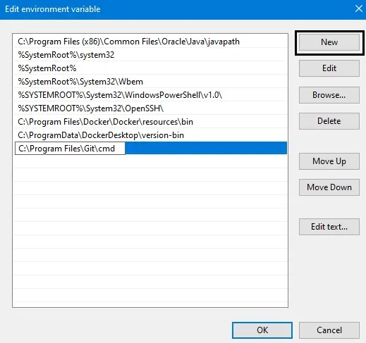 edit environment variables