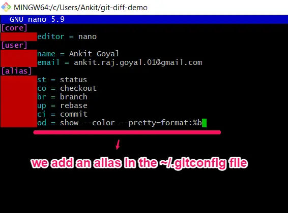 add alias in gitconfig