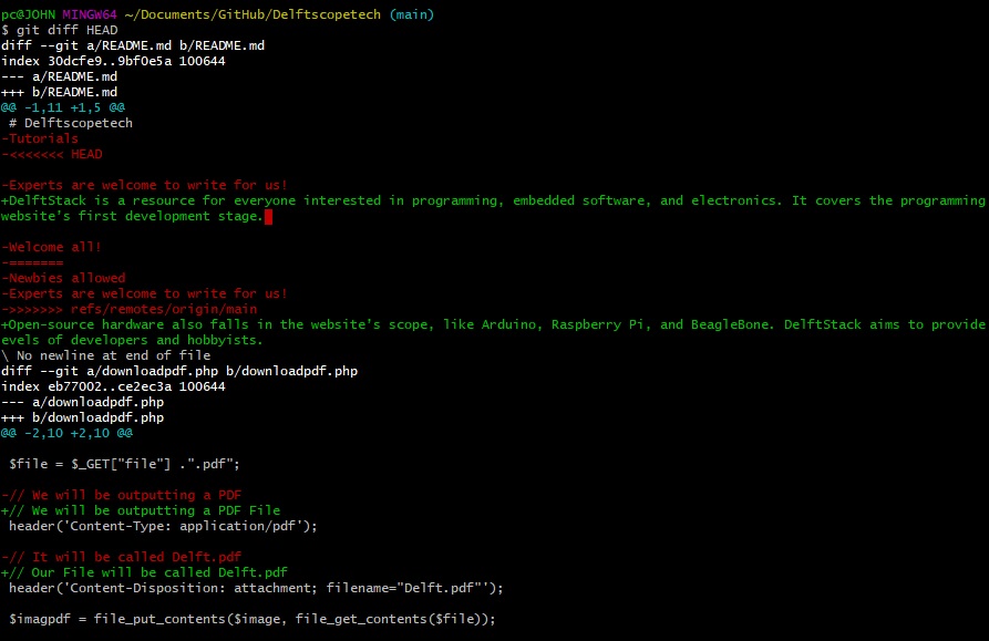 Show Staged and Unstaged Changes in Git | Delft Stack