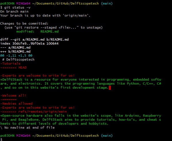 Show Staged and Unstaged Changes in Git | Delft Stack