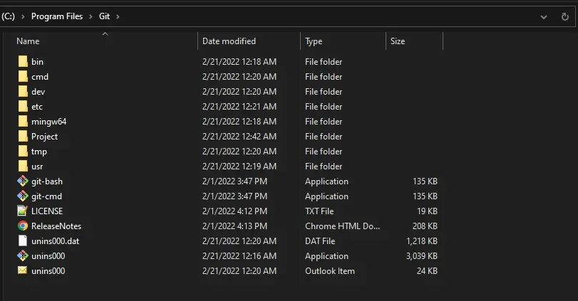 Ruta de instalación de Git