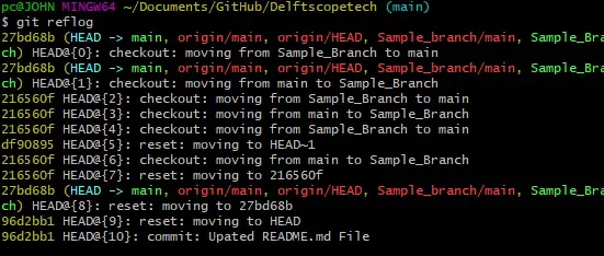 git reflog command