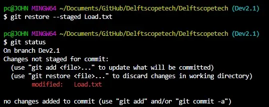 Git-Status nach Git-Wiederherstellung