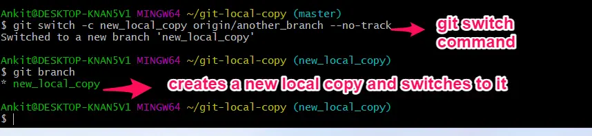 Git Switch Nueva copia local