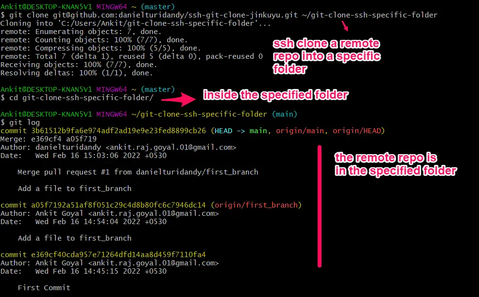 emplacement spécifique du clone git