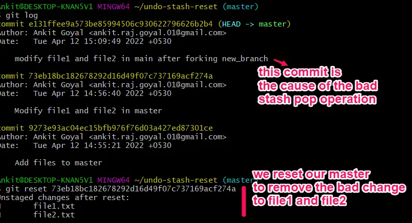 git restablecer mala confirmación