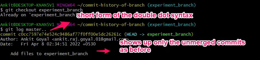 git short form double dot